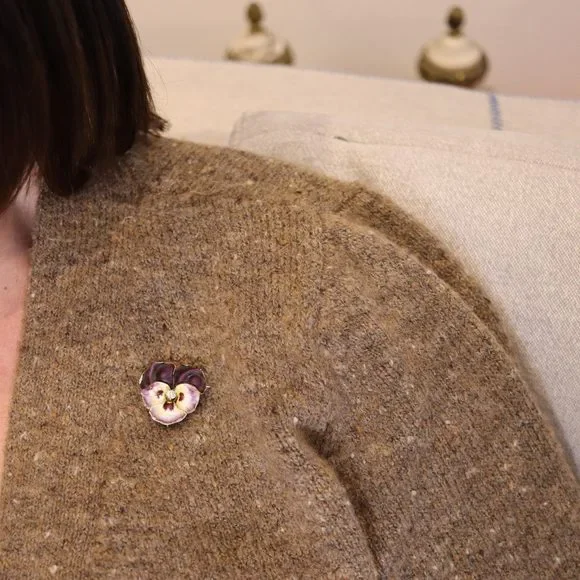 Hedges & Co. 1900 Art Nouveau Enamel Pansy Pendant 14Kt  Diamond - Picture 2 of 8